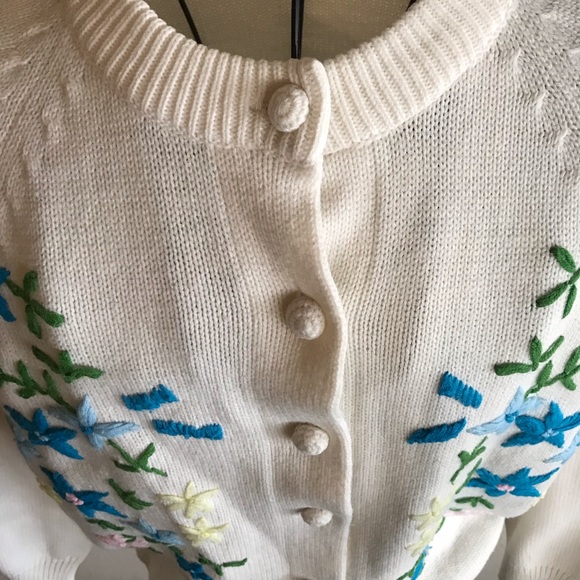 Cardigan Sweater Embroidery VTG Flowers Button M/L - Picture 7 of 9